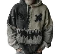 Genérico Everswear Halloween Sweater, Spooky Face Patchwork Pumpkin Print Hooded Knit Sweater, Cozy Contrast Stitched Pullover Top (Style-F,L)