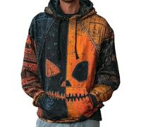 Genérico Everswear Halloween Sweater, Spooky Face Patchwork Pumpkin Print Hooded Knit Sweater, Cozy Contrast Stitched Pullover Top (Style-O,S)