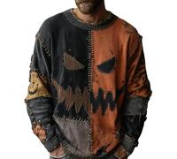 Genérico Everswear Halloween Sweater, Spooky Face Patchwork Pumpkin Print Hooded Knit Sweater, Cozy Contrast Stitched Pullover Top (Style-M,3XL)