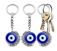 Genérico Evil Eye Charm - 3 Piece Blue Eye Luck Protection Car Ornament, Heat Resistant Double Sided Rotating Mirror Suspension, Smooth Snag Free Vehicle Interior Decor, Traditional Glass | For