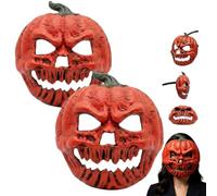 Genérico Evil Jack-O Lantern Pumpkin Skull Horror Mask,Halloween Distressed Red Pumpkin Head Mask for Adults,PU Foam Carved Face with Jagged Teeth,for Cosplay,Photo Props,Haunted House