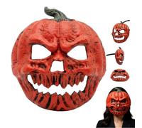 Genérico Evil Jack-O Lantern Pumpkin Skull Horror Mask,Halloween Distressed Red Pumpkin Head Mask for Adults,PU Foam Carved Face with Jagged Teeth,for Cosplay,Photo Props,Haunted House