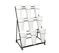 Genérico Expositor de Flores con Ruedas (16, 12, 9, 6 y 4 Cubos), de Hierro Forjado, para floristería y Bodas, con Escalera para Flores Frescas (Color Blanco, tamaño: 3 Capas, 9 Cubos)