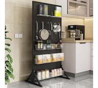 Genérico Expositor de Tablero Perforado móvil, Organizador de Metal Negro con Ganchos, Sistema de Almacenamiento de Suelo de 100 x 120 cm para el hogar y el Comercio, Paneles Perforados versátiles pa