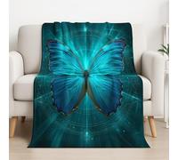 Genérico Exquisita Cian Azul Microfibra Abstracto Frazada Manta de Microfibra Simétrico Elegante Mariposa Reversible Plaid para Mujer y Hombre 150 x 180cm