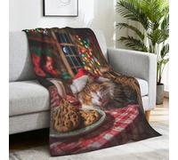 Genérico Exquisita Realismo Manta de Microfibra Tranquilo Gato Tema Navideño Ultra Ligera Blanket para Mujer y Hombre 180 x 200cm,Colorido