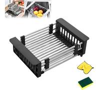 Genérico Extend Kitchen Sink Drain Basket - Retractable Over The Dish Drying Rack, Adjustable for 11"-19" Sinks, Multi-Functional Drainer Vegetables Fruits Dishes (Black,Large)