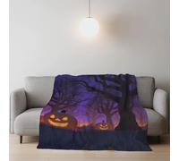 Genérico Extra Suave Anime Manta de Microfibra Misterioso Calabaza Halloween Fácil Cuidado Blanket para Mujer y Hombre 150 x 200cm,Púrpura Negro