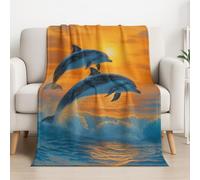 Genérico Extra Suave Azul Oro Microfibra Realista Frazada Manta de Microfibra Soñador Cálido Delfín Reversible Plaid para Mujer y Hombre 150 x 200cm