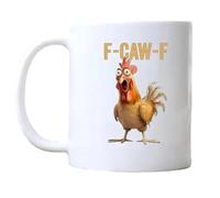 Genérico F-Caw-F Funny Chicken Mug, Personalized Chickens Pun Sarcastic Ceramic Coffee Cup, Unique Animal Humor Graphic Cup, Accent Cups Gift for Men Women Office Worker Friends (White,15oz)