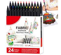 Genérico Fabric Paint Pens, Textile Shirt Markers, 6,3 x 5,71 pulgadas, Washable Watercolor Ink, 12/24 colores vibrantes, para algodón poliéster Canvas Shoes Bags Art Crafts Interior Outdoor Use
