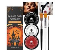 Genérico Face Paint, Face and Body Paint, Make-up Paints White, Black, Red - 3x15g Make-up Set with Brushes For Long-Lasting Halloween, Stage and Party Looks, Suitable For Men Ande Women