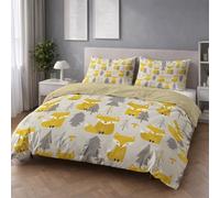 Genérico Fácil de Cuidar Motivo Amarillo Gris Minimalista Funda Nórdica Lindo Bosque Zorro Fácil de Mantener Microfibra para Niños y Adultos Duvet Cover 200 x 200 cm