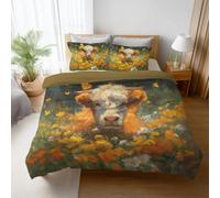 Genérico Fácil de Cuidar Motivo Amarillo Pintura al óleo Juego de Funda Nórdica Pacífico Floral Vaca Fácil de Mantener Microfibra para Adolescente Duvet Cover 200 x 200 cm