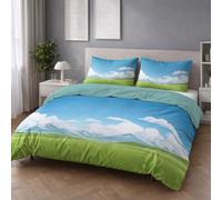 Genérico Fácil de Cuidar Motivo Azul Verde Minimalista Parure de Lit Paisaje Cielo Azul Pradera Fácil de Mantener Microfibra para Niños y Adultos Duvet Cover 260 x 240 cm
