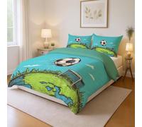 Genérico Fácil de Cuidar Motivo Cian Verde Parure de Lit Dibujos Animados Tierra Fútbol Fácil de Mantener Microfibra para Niños y Adultos Duvet Cover 150 x 200 cm
