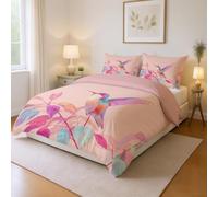 Genérico Fácil de Cuidar Motivo Multicolor Parure de Lit Vivo Hojas Colibrí Fácil Cuidado Microfibra para Niños y Adultos Duvet Cover 260 x 240 cm