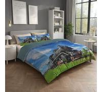 Genérico Fácil de Cuidar Motivo Verde Azul Realismo Parure de Lit Naturaleza Paisaje Tren de Vapor Fácil de Mantener Microfibra para Niños y Adultos Duvet Cover 240 x 220 cm