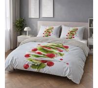 Genérico Fácil de Cuidar Motivo Verde Rojo Moderno Juego de Funda Nórdica Minimalista Kiwi Frambuesa Fácil de Mantener Microfibra para Adolescente Duvet Cover 135 x 200 cm