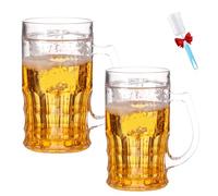Genérico Fake Beer Glass, 400ml Double Layer Funny Prank Beers Mug, Funny Spoof Water Cup with Handles, Leak-Proof Insulated Freezable Design, Realistic Prank Cup for Bars Beverages (2PCS)
