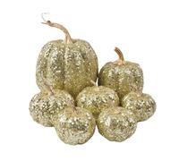Genérico Fake Pumpkins, Fall Halloween Decorations, 7-Piece Glitter Ornament Set for Autumn Table Decor, Shelf Accent, Holiday Party, Desk, Hallway, Home, or Festival Display, Gold