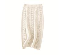 Genérico Falda blanca para niña, lana gruesa para mujer, otoño e invierno, falda larga y recta para caderas, falda de pie de gallina, beige, Talla única