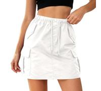 Genérico Falda Cargo utilitaria Talle Ajustada Casual Midi línea A con Bolsillos Laterales Estilo Moderno para Mujer (White, S)