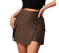Genérico Falda corta para mujer de cintura alta pantalones cortos asimétricos falda de otoño faldas de ocio mini faldas cartera con cremallera vestido de piel con ranura, marrón, M
