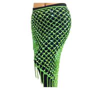 Genérico Falda Danza Vientre Monedas Duradero, 12 Colores Belly Dance Practice Ropa Accesorios Elástico Larga Tassel Triángulo Cinturón Hand Crochet Bandel Hip Bufanda Sequin(Green)