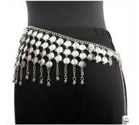 Genérico Falda Danza Vientre Monedas Duradero, Belly Dance Accessories Beads Tassel Bank For Women Dancing Hip Bufanda(Silver)