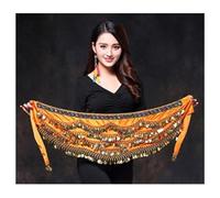 Genérico Falda Danza Vientre Monedas Duradero, Belly Dance Belt Vidrio de Multicolor Banco Seda Bandera Bufanda Cristal Bellydance Cadena Cintura Hip(Orange)