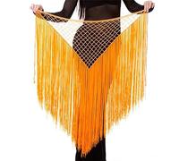 Genérico Falda Danza Vientre Monedas Duradero, Belly Dance Ropa Accesorios Práctica Elástico Larga Tassel Triángulo Cinturón Mano Crochet Bandel Hip Bufanda(Orange)