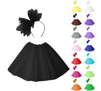 Genérico Falda de Tutú para Mujer con Venda, Tutu Tul Falda Disfraz para Ballet Retro 80s Faldas Corta Enagua de Tul en Capas para Halloween Carnival Santa Party