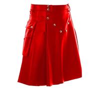 Generico Falda escocesa de piel para hombre con bolsillos en color contrastante. Estilo gótico Bolsillos de espalda estilo Steampunk Disfraz de Halloween, rojo, 4XL
