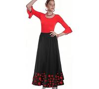 Genérico Falda Flamenca Niña,Ideal para Baile Flamenco y Sevillanas Danza Disfraz (FR/ES, Edad, 10 años, Regular, Negro y Lunares Rojo 2 Volantes)