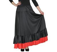 Genérico Falda Flamenca Niña,Ideal para Baile Flamenco y Sevillanas Danza Disfraz (FR/ES, Edad, 4 años, Regular, Negro Rojo 2 Volante)