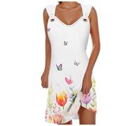 Genérico Falda larga con tirantes elegante para señoras, vestido estampado casual, falda de playa, vestido de mujer largo, blanco, XL