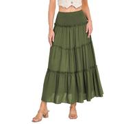 Generico Falda larga de mujer de línea cintura alta elástica faldas elegantes casuales de lino Falda de globo con forro faldas de verano de lino transpirable Minifalda de piel Carnival plisada, Verde