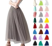 Genérico Falda Larga Mujer Talla Única Largas Tutu Negro Tul Elástica Línea A Adelgazante De Cintura Larga High Waist Falda Fiesta