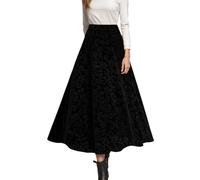 Genérico Falda Midi Mujer De Terciopelo con Estampado Floral Elegante Cintura Alta Corte Evasé para Ocasiones Festivas Y Navidad Prenda Lujosa Y Favorecedora Ideal para Veladas De Invierno