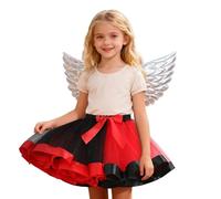 Genérico Falda Niña 2-8 Años Corta Arcoiris Minifalda Tul Tutu Chica Princesa Fiesta Vacaciones Conjunto Faldas Ballet Colores Alas Disfraz Carnaval (Melon Rojo, 2-4 años)