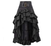 Genérico Falda Pirata Mujer Falda Medieval Mujer Cintura Alta Elástica Delantero Corto Y Espalda Larga Halloween Retro Punk Faldas Oscuro La Reina con Volantes Corte Skirt Larga para Carnaval Fiesta