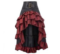 Genérico Falda Pirata Mujer Falda Medieval Mujer Cintura Alta Elástica Delantero Corto Y Espalda Larga Halloween Retro Punk Faldas Oscuro La Reina con Volantes Corte Skirt Larga para Carnaval Fiesta