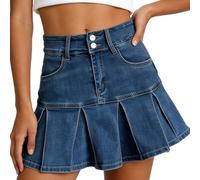 Genérico Falda Plisada Mujer Punto,Falda Vaquera Midi Retro de Corte A con Dobladillo Plisado Fluido y diseño Seductor