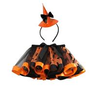 Genérico Falda Rosa Niña Faldas de Ballet para Niñas con Diadema Coordinada - Vestuario de Halloween y Baile en Tul con Estampado Elegante (Orange, 2-3 Years)