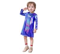 Genérico Falda Tutú Niña - Falda Tul Niña Vestido Camisero Recto de Manga Larga con Cuello Redondo y Lentejuelas Brillantes de Punta Fina para niños (Blue 7-8Years)