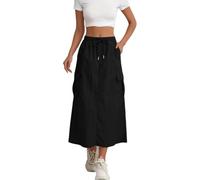 Genérico Falda utilitaria de Cintura Alta para Mujer con Abertura Lateral, Largo Medio, Estilo Casual, Cintura elástica. (Black, M)