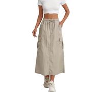 Genérico Falda utilitaria de Cintura Alta para Mujer con Abertura Lateral, Largo Medio, Estilo Casual, Cintura elástica. (Beige, M)