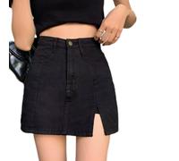 Genérico Falda Vaquera floreada para Mujer, Minifalda Vaquera Informal elástica de Cintura Alta con Aberturas Laterales (Black,L)