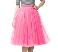 Genérico Faldas de tul de las mujeres de una línea faldas medias de encaje de ocio traje de carnaval tutú danza clásica de tul de dama de honor princesa vestido, rosa, Talla única